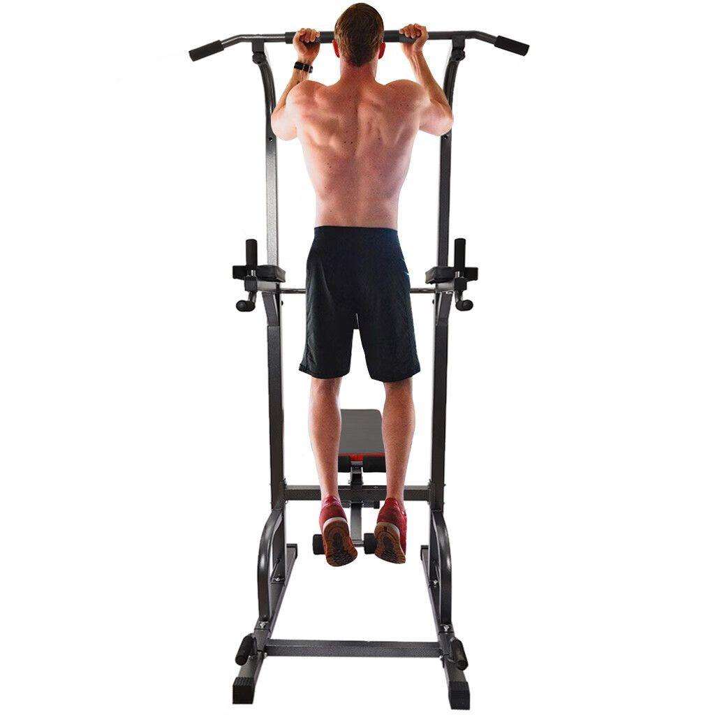 All-in-One Pull-Up Bar Adjustable Tower Dip Station With Bench Bar E4-11-2