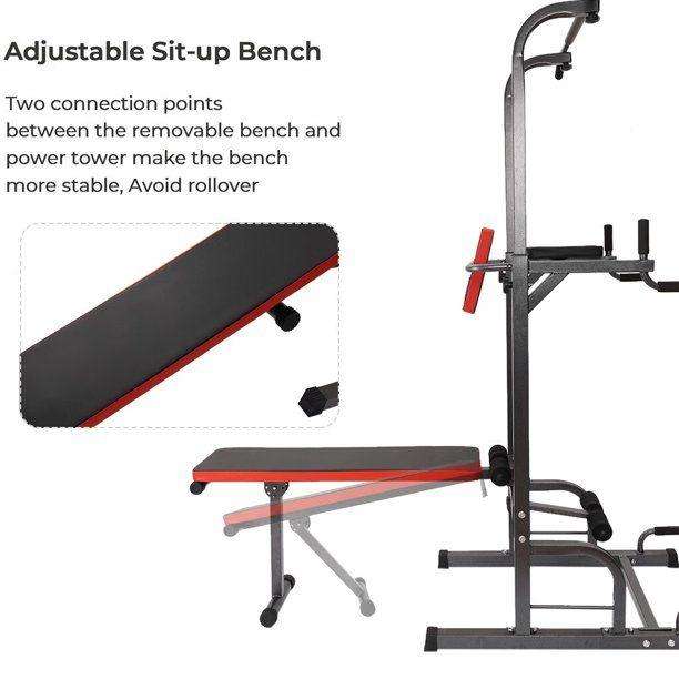 All-in-One Pull-Up Bar Adjustable Tower Dip Station With Bench Bar E4-11-2