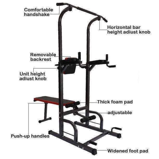 All-in-One Pull-Up Bar Adjustable Tower Dip Station With Bench Bar E4-11-2