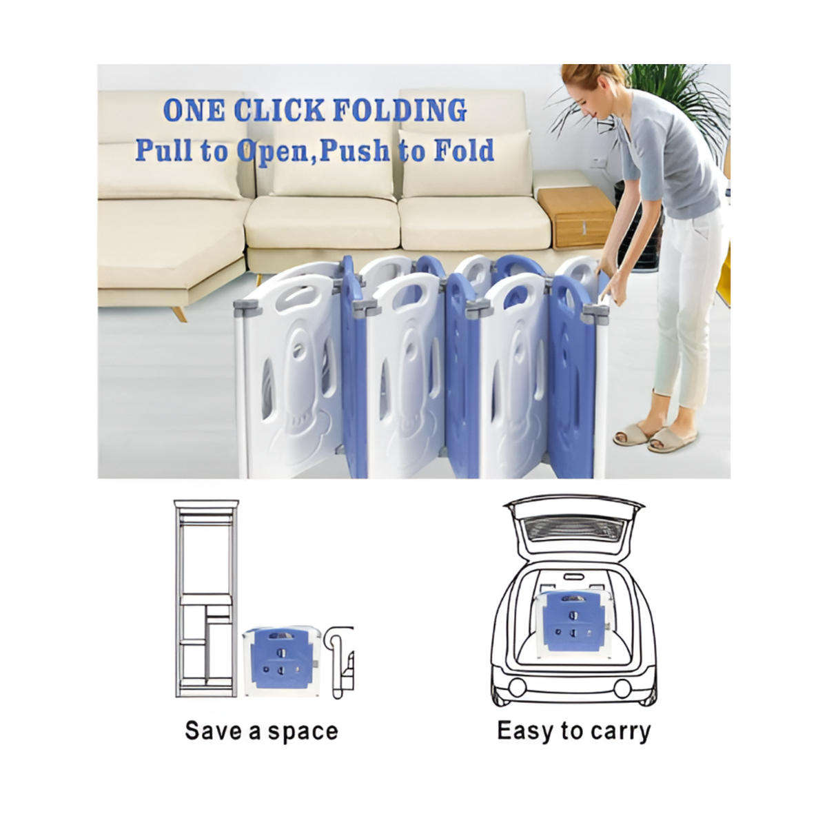 Multi-Functional/Foldable Indoor Baby Playpen with External Door Lock