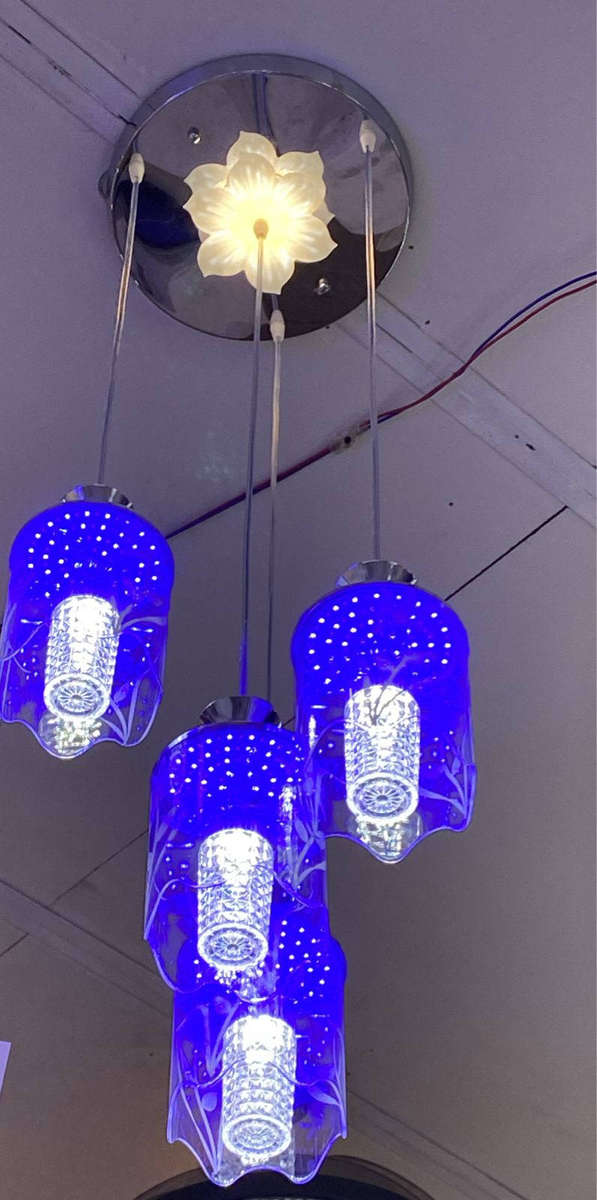 Modern 4-Light LED Cluster Chandelier  Vibrant Cobalt Blue Glass Pendants