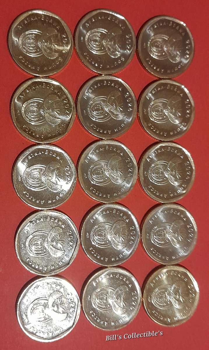 15 South African AU 2024 20 Cent Coins .
