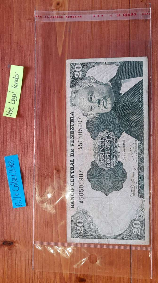 1992 Venezuela 20 Bolivares Banknote.