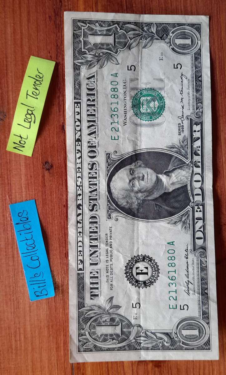 1969 American 1 Dollar Banknote .