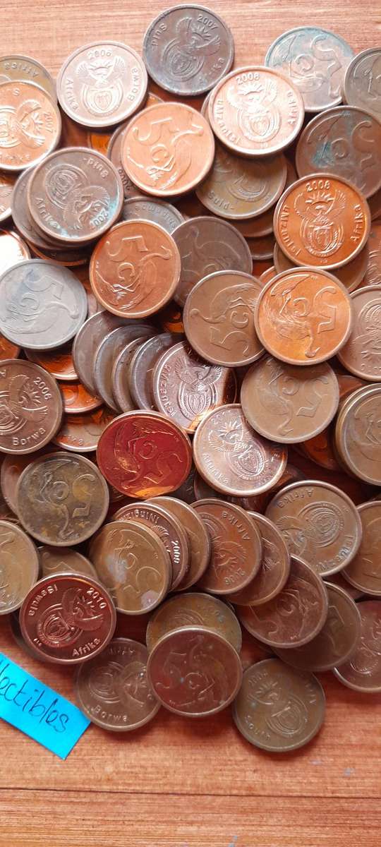 100 South African 3rd Decimal 5cent Coins . 1 bid Takes All.