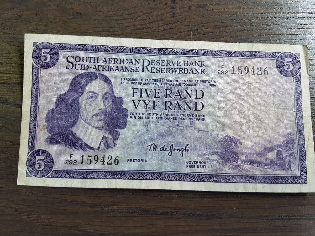 South African Five Rand note TW De Jongh First Issue 1967