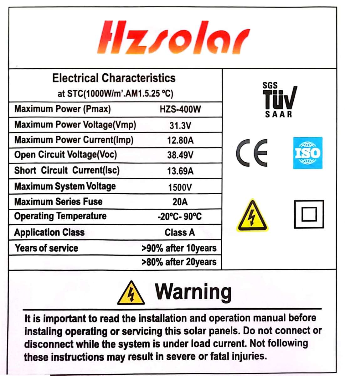 Hz Solar 400w Mono solar panel