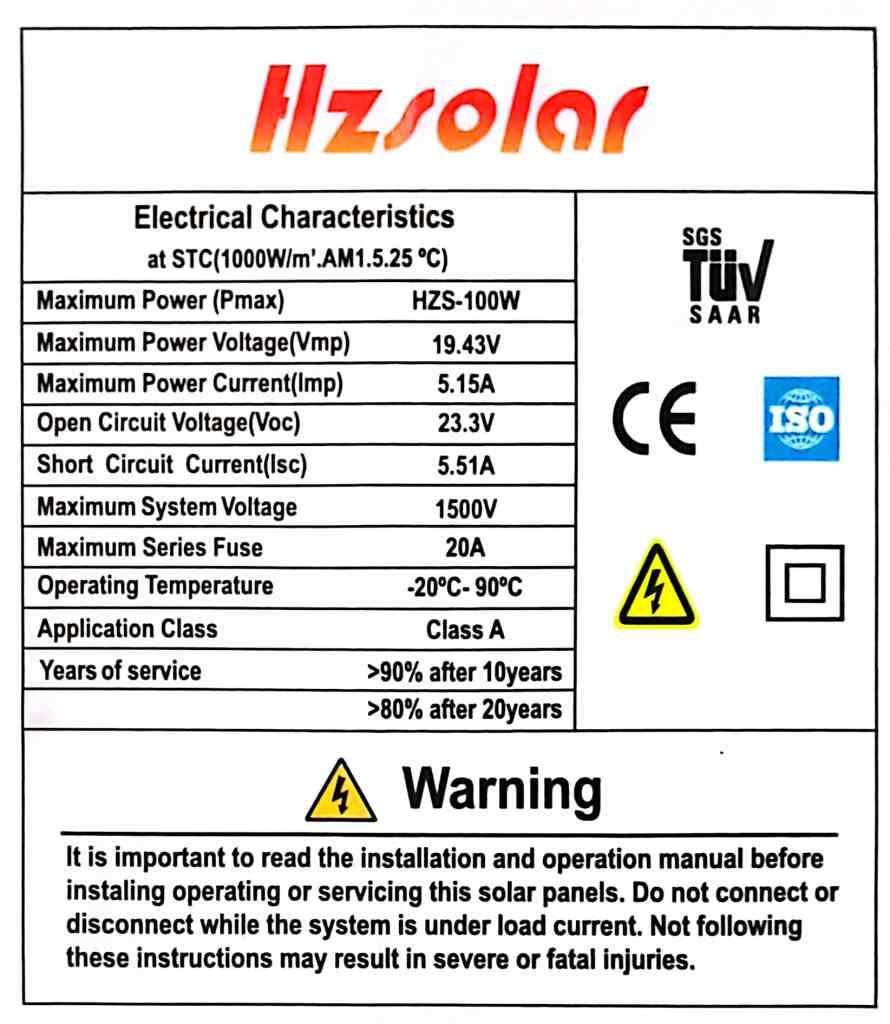 Hz Solar 100w mono solar panel