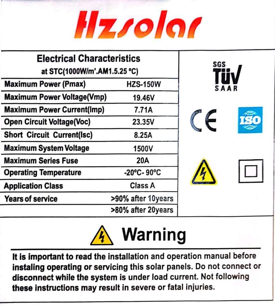 Hz Solar 150w mono solar panel