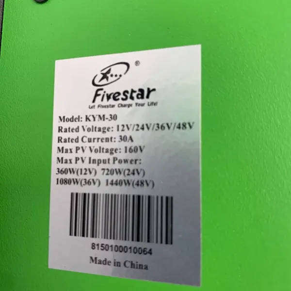 Fivestar KYM-30A MPPT Lithium Battery Solar Charge Controller (12V-48V)