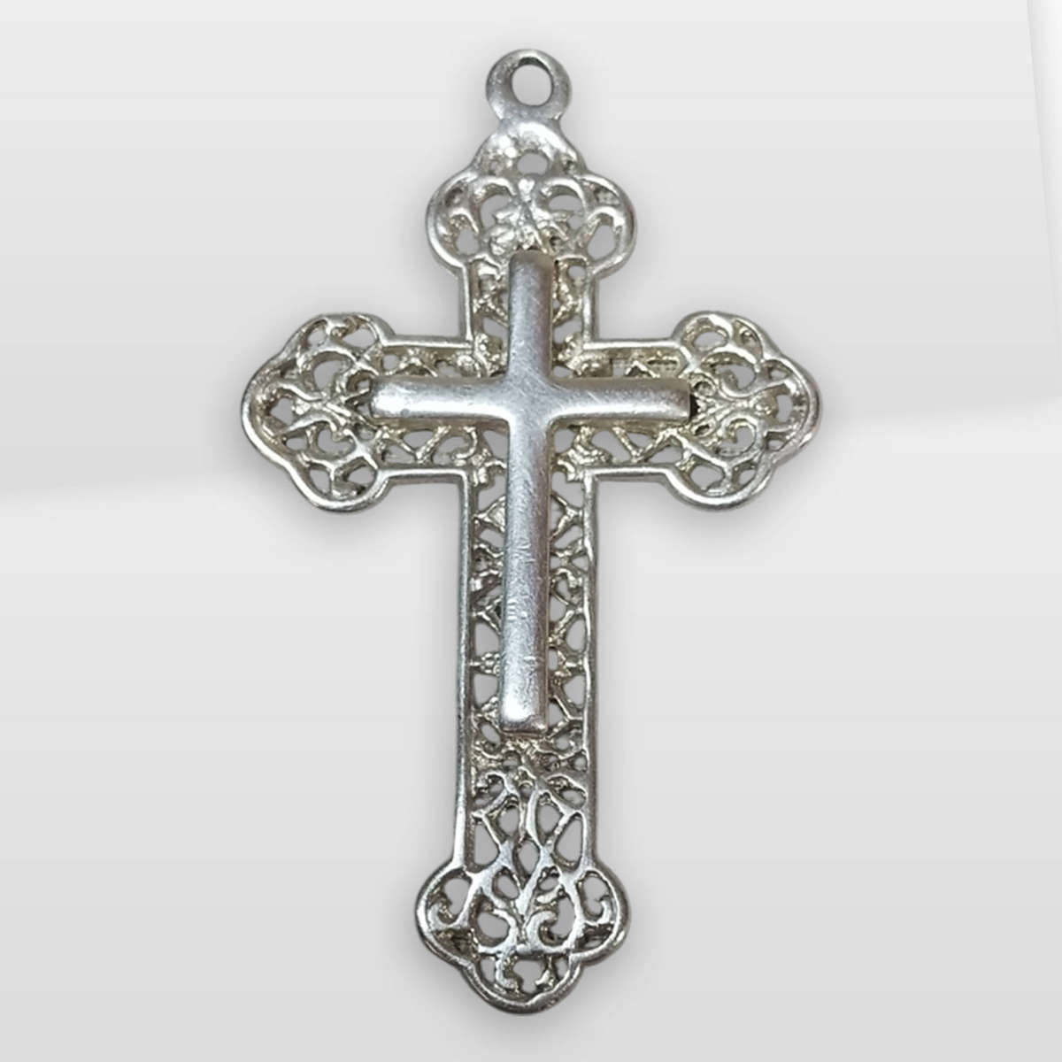 18K Platinum Plated Plumb Gold Filigree Cross Pendant