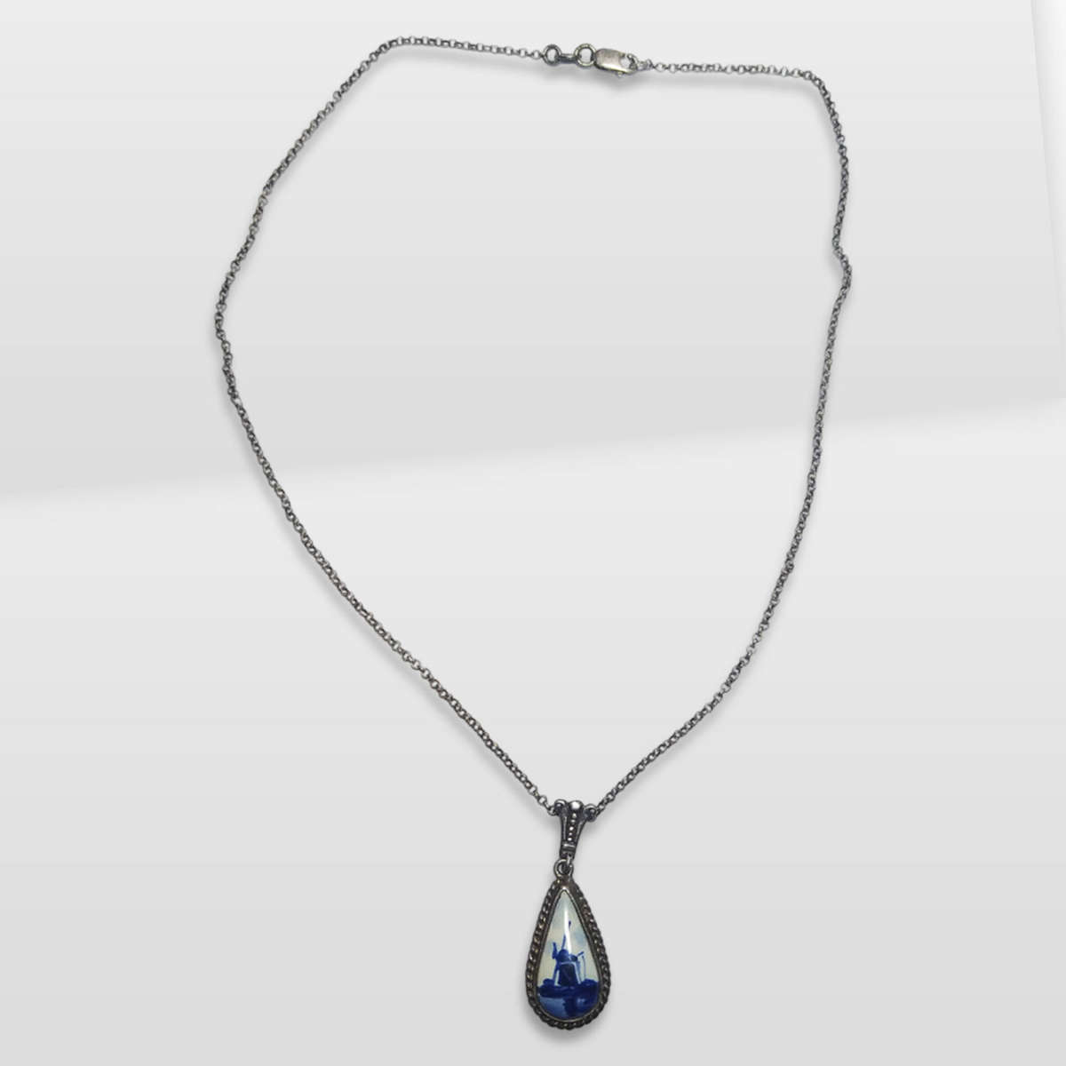 925 Sterling Silver Delft Blue Necklace And Pendant