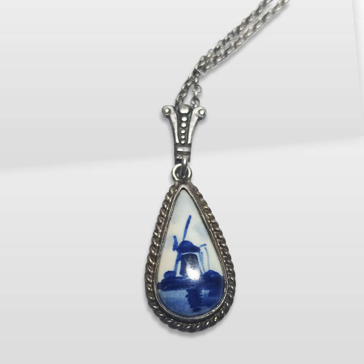 925 Sterling Silver Delft Blue Necklace And Pendant