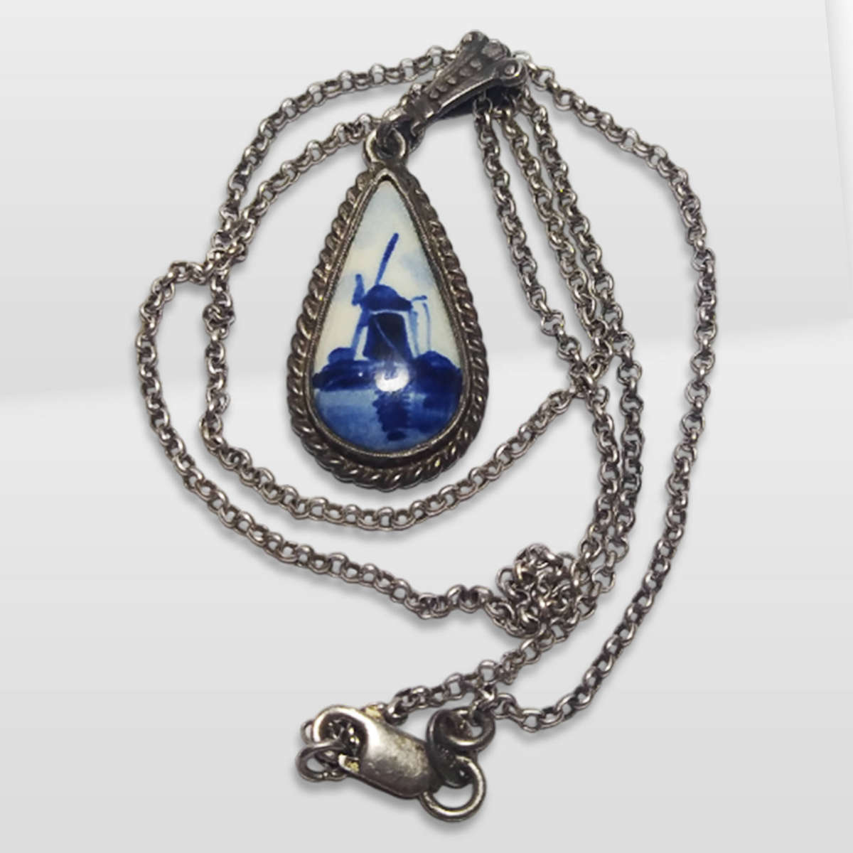 925 Sterling Silver Delft Blue Necklace And Pendant