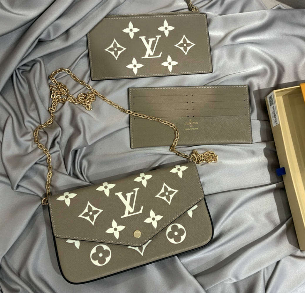 M82610Pochette Félicie Monogram Empreinte leather Tourterelle / Crème