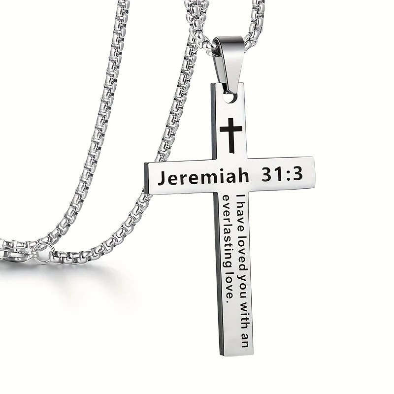 Cross Pendant for Men, Bible Verse Stainless Steel Jewelry Cross Pendant,