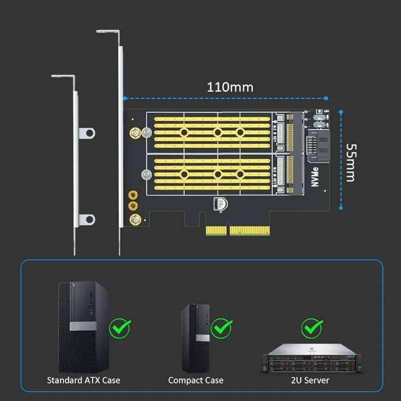 Dual M.2 SSD to PCle x4 Adapter Card