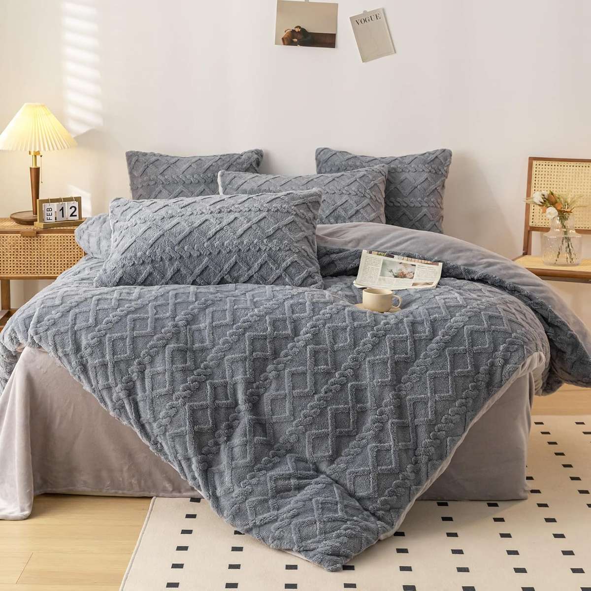5pcs King Size Fleece Duvet Cover Set