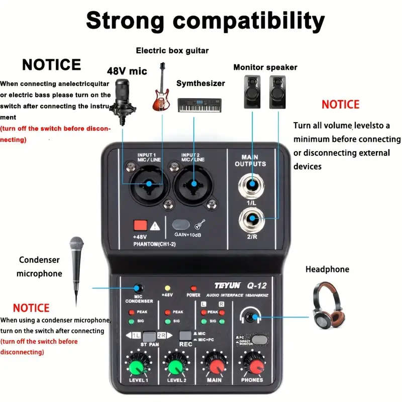 Q12 2-Channel Portable Audio Mixer Interface