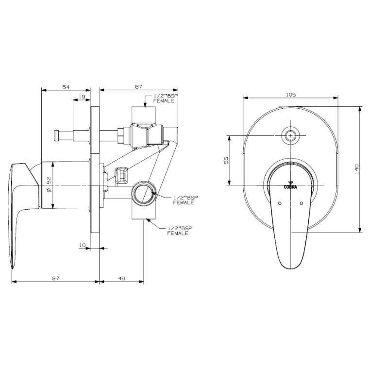 Cobra Recess Bath/Shower Concealed Diverter Mixer Chrome-Special