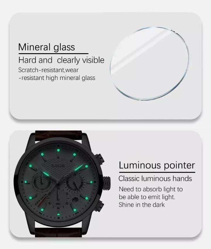 LIGE Luxury Men's Quartz Watch - Elegant Rose Golden Case with Date & Chronograph