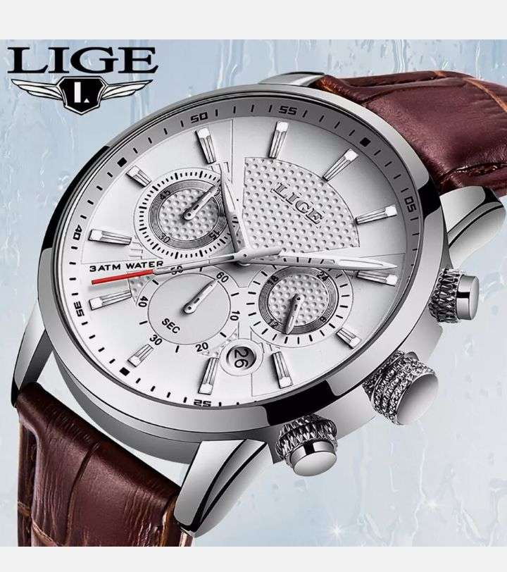 LIGE Luxury Men's Quartz Watch - Elegant Rose Golden Case with Date & Chronograph
