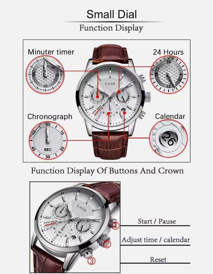 LIGE Luxury Men's Quartz Watch - Elegant Rose Golden Case with Date & Chronograph