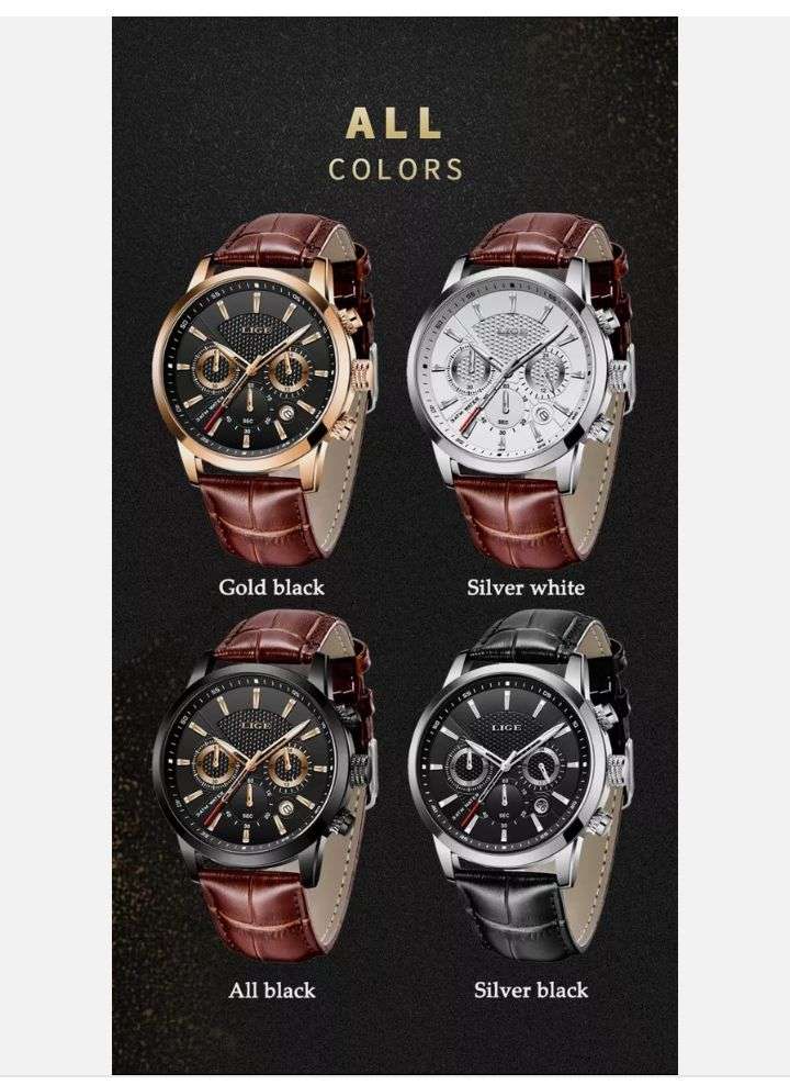 LIGE Luxury Men's Quartz Watch - Elegant Rose Golden Case with Date & Chronograph