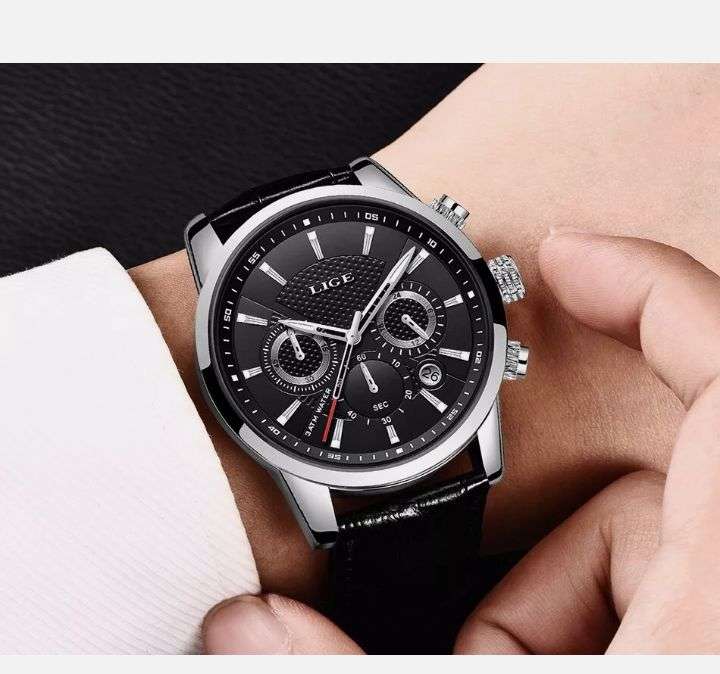 LIGE Luxury Men's Quartz Watch - Elegant Rose Golden Case with Date & Chronograph