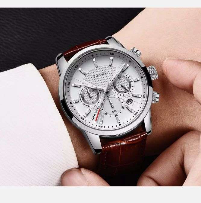 LIGE Luxury Men's Quartz Watch - Elegant Rose Golden Case with Date & Chronograph