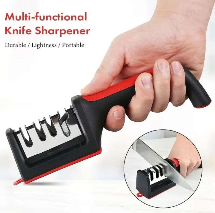 4-Stage Professional Knife Sharpener - Manual Kitchen Sharpening Stone for Tungsten, Diamond & Ceram