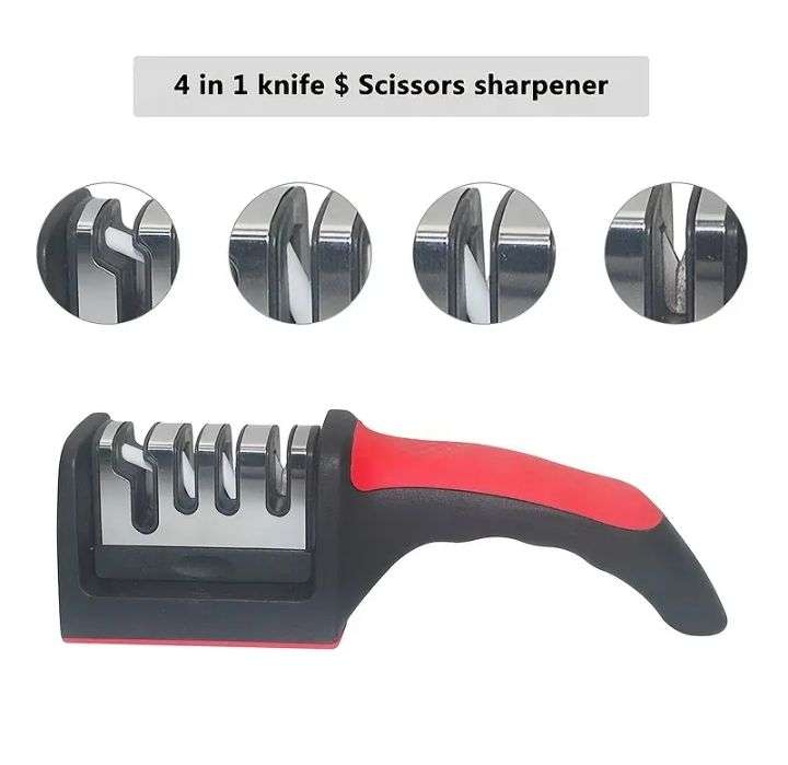 4-Stage Professional Knife Sharpener - Manual Kitchen Sharpening Stone for Tungsten, Diamond & Ceram