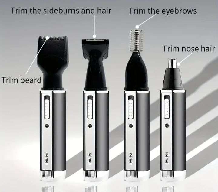 Kemei 4-in-1 Professional Grooming Kit, USB Rechargeable Nose & Ear Hair Trimmer, Beard and Eyebrow