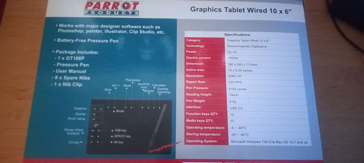 Parrot Graphics tablet wired 10 X 6"