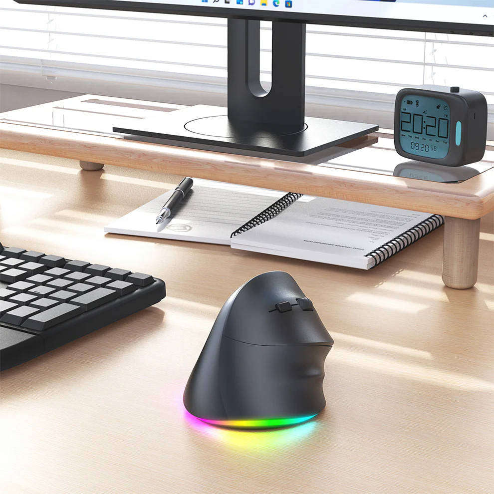 Meetion Wireless Ergonomic Vertical Mouse - Right-handed, RGB, Bluetooth