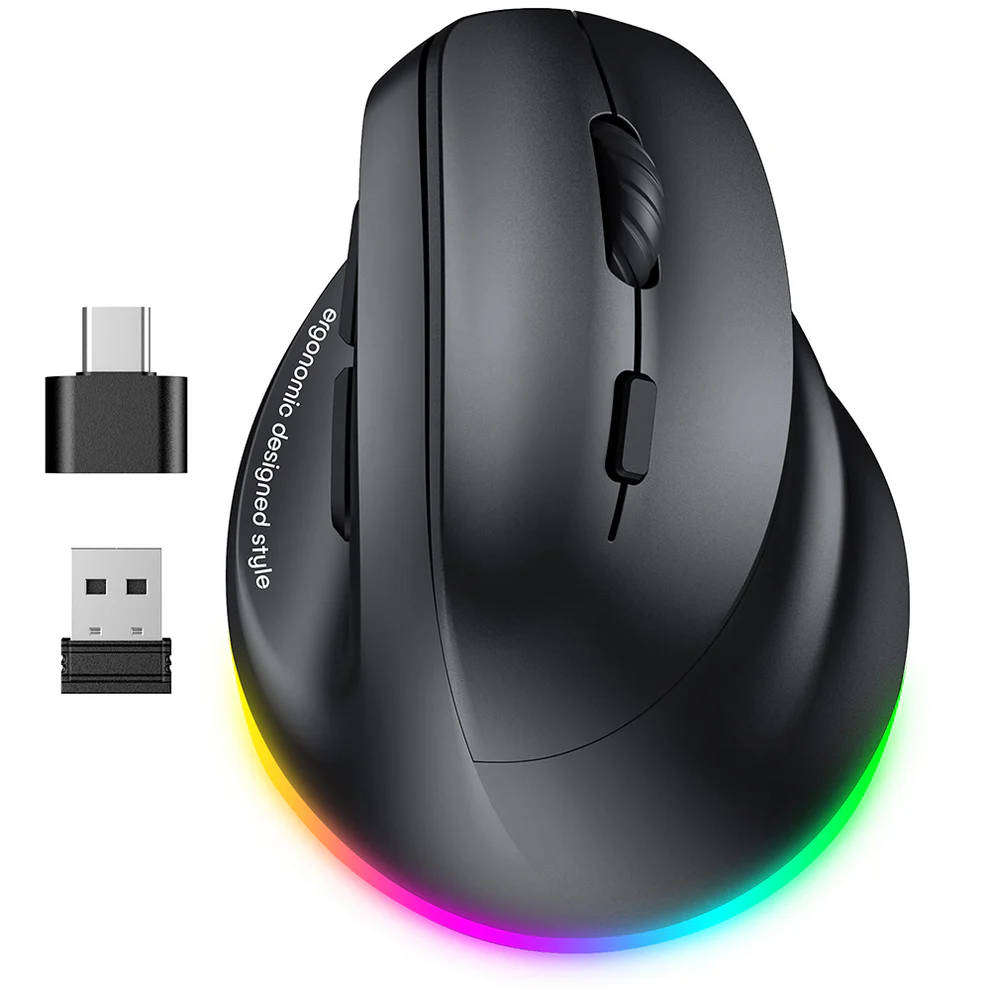 Meetion Wireless Ergonomic Vertical Mouse - Right-handed, RGB, Bluetooth