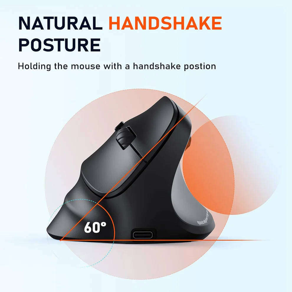 Meetion Wireless Ergonomic Vertical Mouse - Right-handed, RGB, Bluetooth