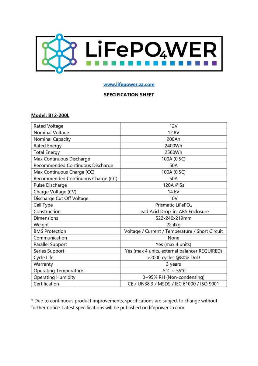 12V 200Ah Lithium Battery