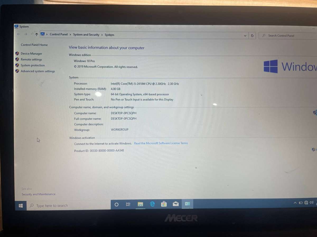 Mecer Laptop core i5