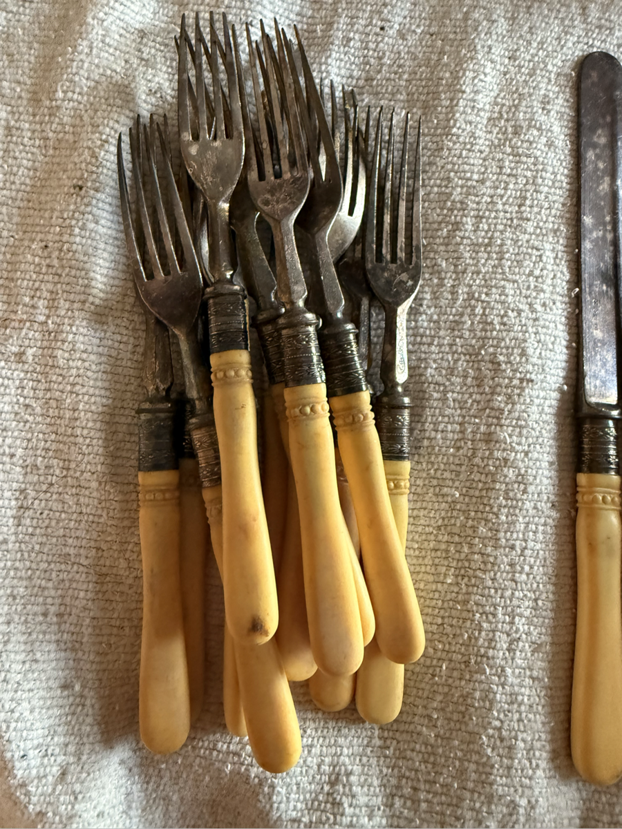 Silver plated bone handle cutlery set