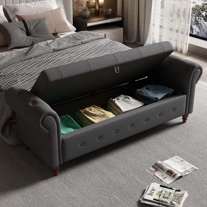 Queen size velvet Flip Top Storage Bench with storage box