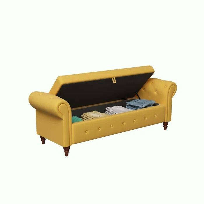 Pro-t  Upholstered Flip Top Bench in Yellow velvet queen size