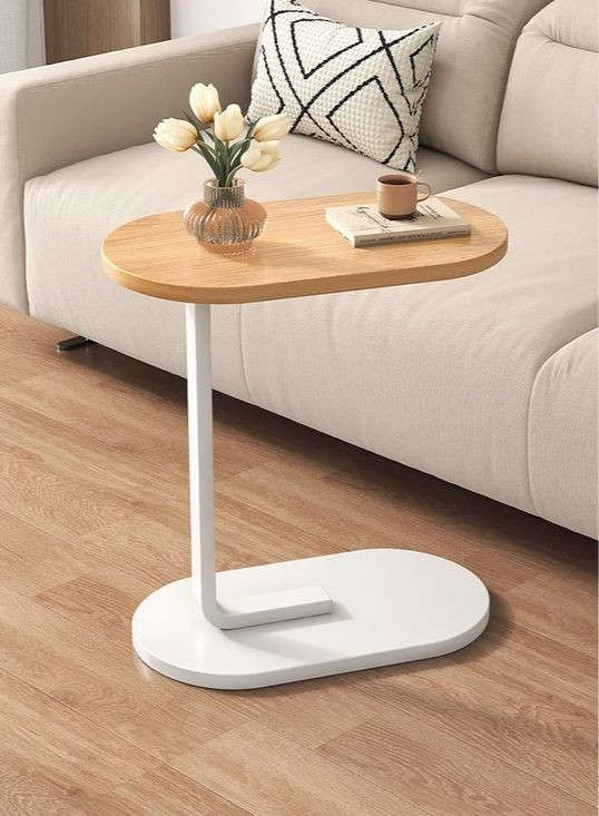 Modern C-Shaped End Table for Living Room, Space-Saving Coffee Table