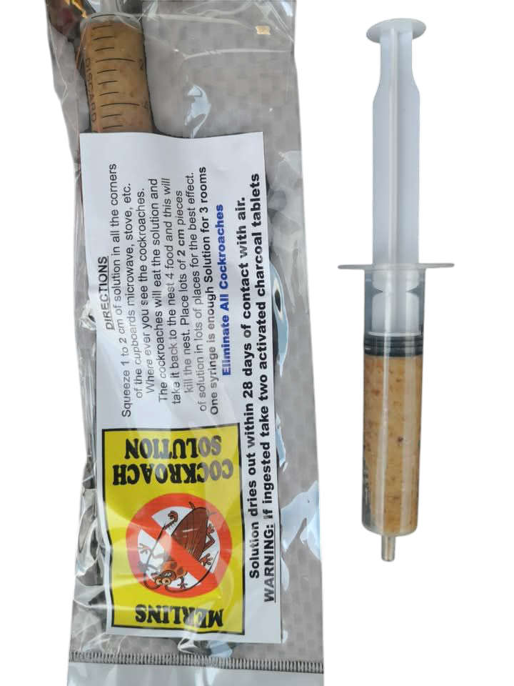 Merlins cockroach syringe 9mg x6 covers 3 bed/lounge/kitchen