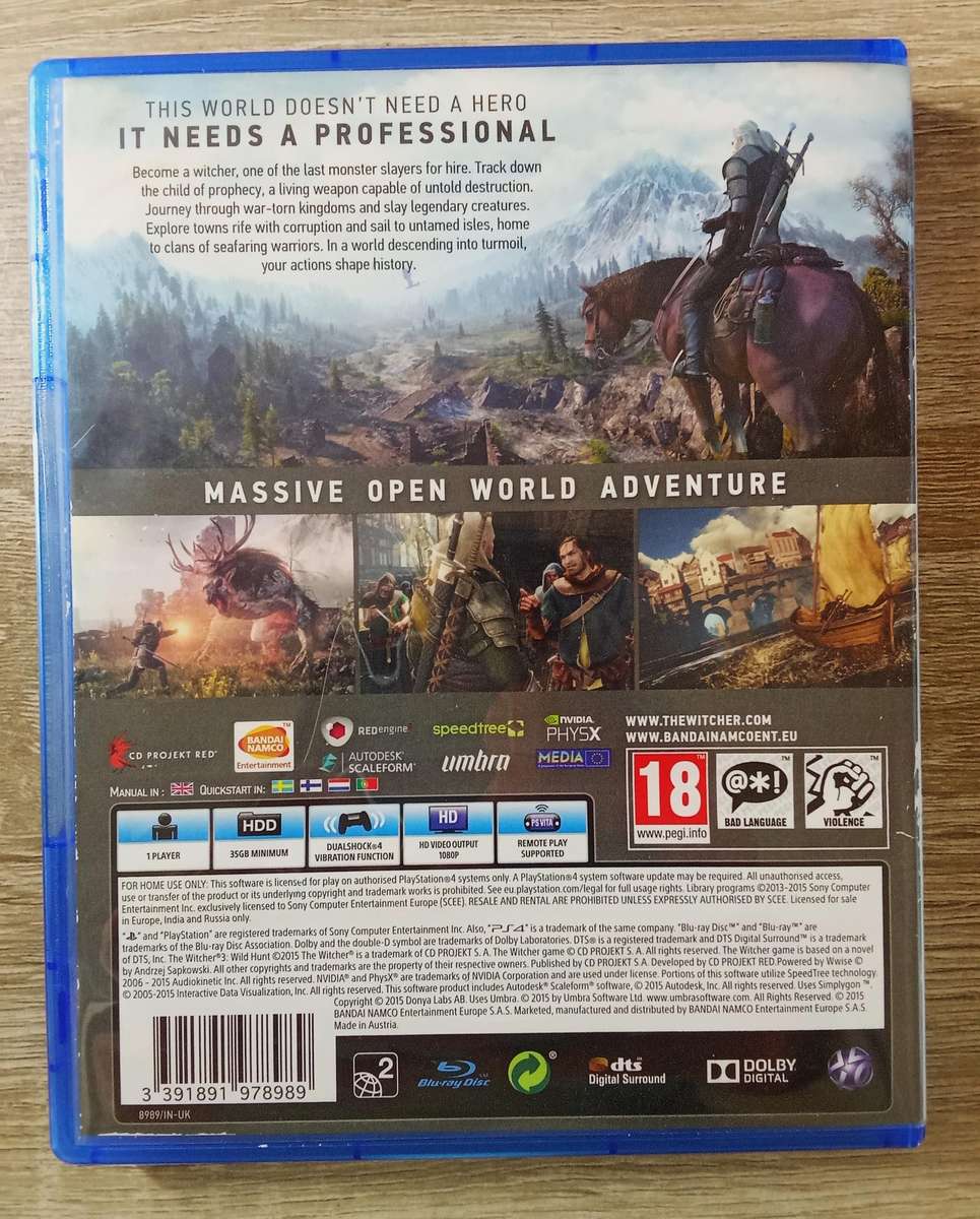 PS4 THE WITCHER 3 WILD HUNT (NO MANUAL)
