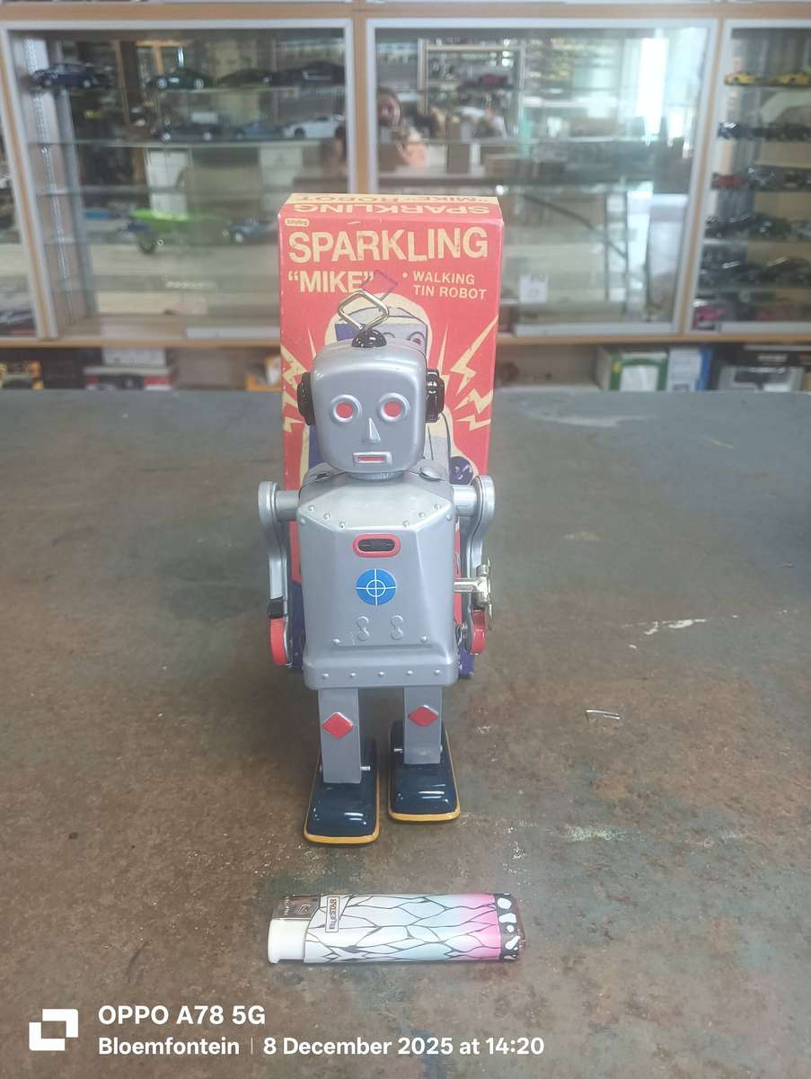 Vintage 1950's Schylling Sparkling Mike Walking Tin Robot