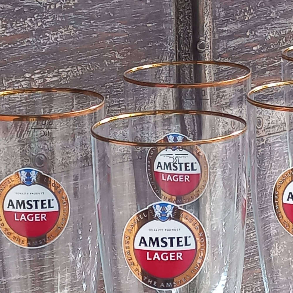 8 RITZENHOFF AMSTEL GOLD-RIMMED GLASSES  BARWARE FOR THE SPRINGBOK SUPPORTER