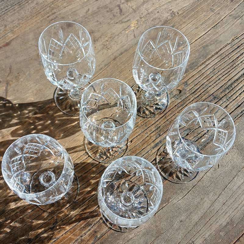 Vintage Hand Cut Crystal sherry/ white wine glasses - set of six