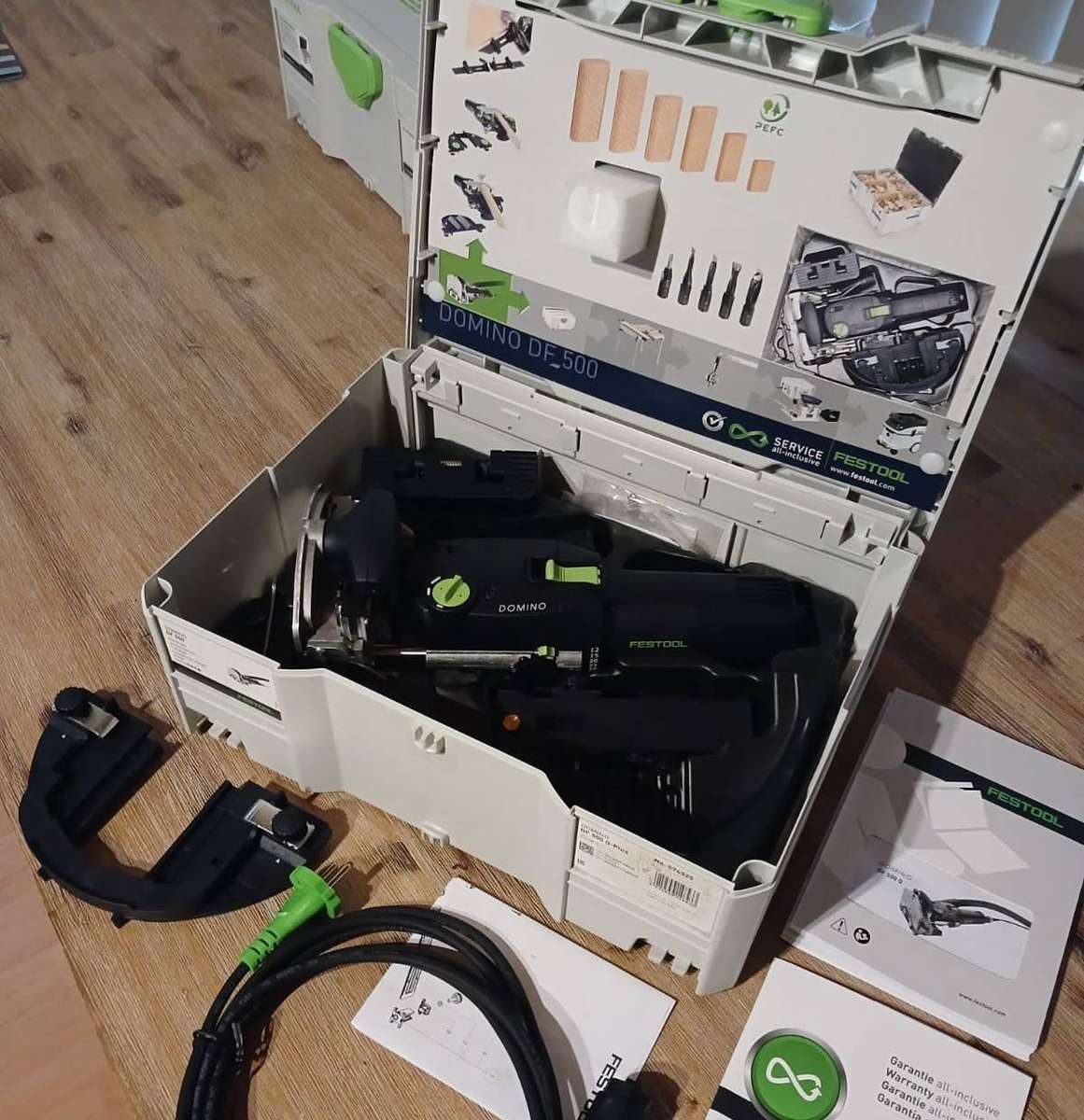 Festool Domino DF 500 Q-Set (UNUSED) + Systainer + Stops + Domino Tenons