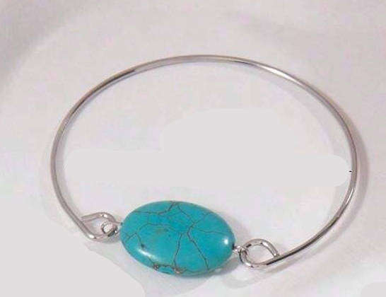 Tibetan silver oval turquoise bracelet